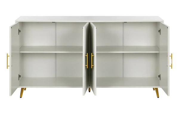 HomeRoots 60" White Ribbed Texture Sideboard - Modern Minimalist Storage with Gold Accents for Any Room 568418
