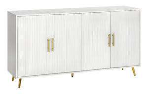 HomeRoots 60" White Ribbed Texture Sideboard - Modern Minimalist Storage with Gold Accents for Any Room 568418
