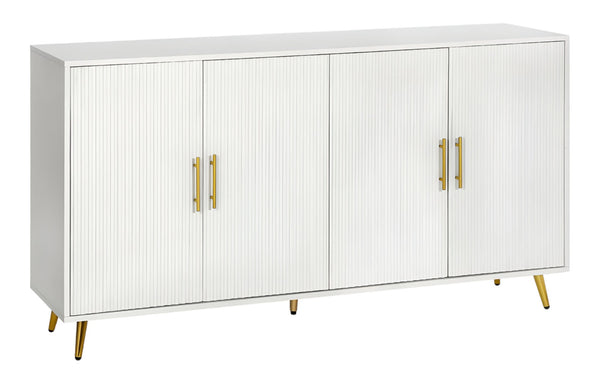 HomeRoots 60" White Ribbed Texture Sideboard - Modern Minimalist Storage with Gold Accents for Any Room 568418