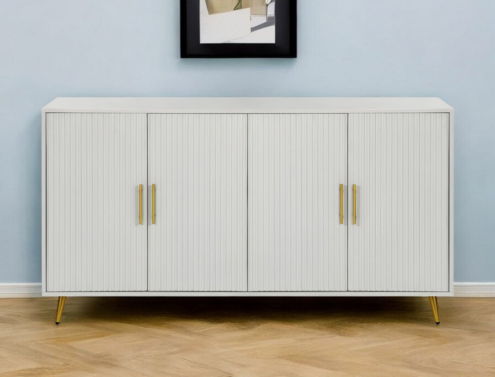 HomeRoots 60" White Ribbed Texture Sideboard - Modern Minimalist Storage with Gold Accents for Any Room 568418