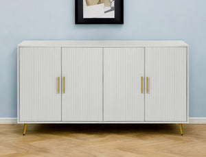 HomeRoots 60" White Ribbed Texture Sideboard - Modern Minimalist Storage with Gold Accents for Any Room 568418