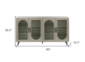 HomeRoots 60" Gold Wood and Glass Sideboard - Stylish Mid-Century Modern Buffet with Ample Storage Options 568419