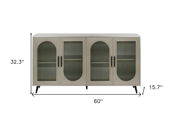 HomeRoots 60" Gold Wood and Glass Sideboard - Stylish Mid-Century Modern Buffet with Ample Storage Options 568419