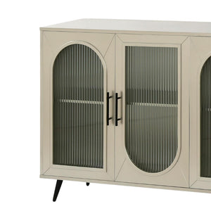 HomeRoots 60" Gold Wood and Glass Sideboard - Stylish Mid-Century Modern Buffet with Ample Storage Options 568419