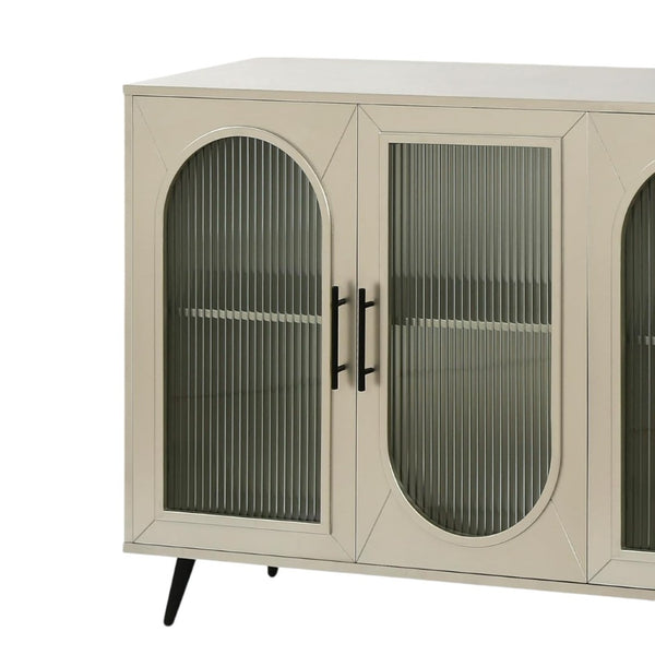 HomeRoots 60" Gold Wood and Glass Sideboard - Stylish Mid-Century Modern Buffet with Ample Storage Options 568419
