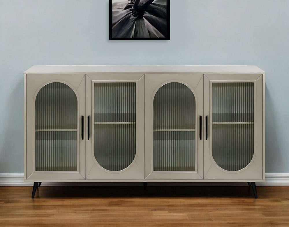 HomeRoots 60" Gold Wood and Glass Sideboard - Stylish Mid-Century Modern Buffet with Ample Storage Options 568419