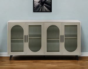 HomeRoots 60" Gold Wood and Glass Sideboard - Stylish Mid-Century Modern Buffet with Ample Storage Options 568419