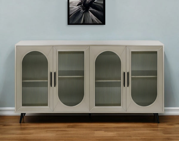 HomeRoots 60" Gold Wood and Glass Sideboard - Stylish Mid-Century Modern Buffet with Ample Storage Options 568419