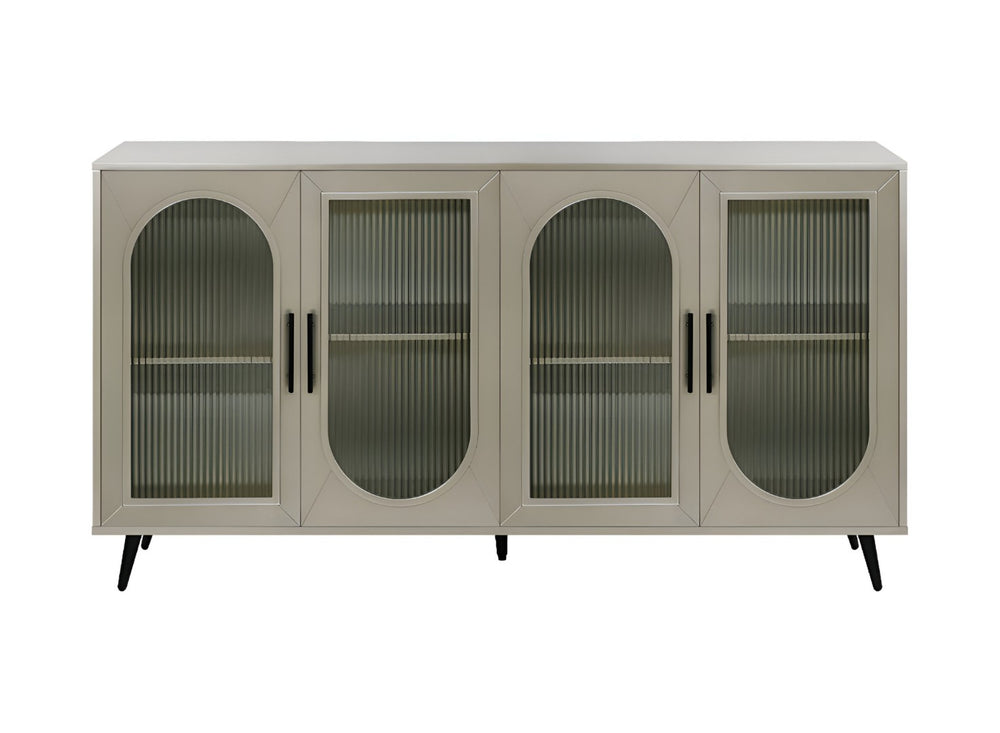 HomeRoots 60" Gold Wood and Glass Sideboard - Stylish Mid-Century Modern Buffet with Ample Storage Options 568419