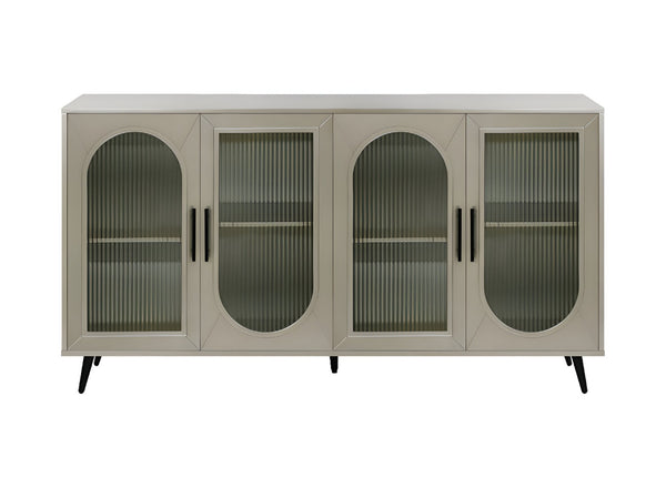 HomeRoots 60" Gold Wood and Glass Sideboard - Stylish Mid-Century Modern Buffet with Ample Storage Options 568419