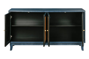 Homeroots 60" Blue Wood And Rattan Distressed Sideboard With Four Doors   568420