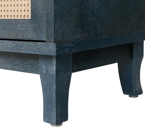 Homeroots 60" Blue Wood And Rattan Distressed Sideboard With Four Doors   568420