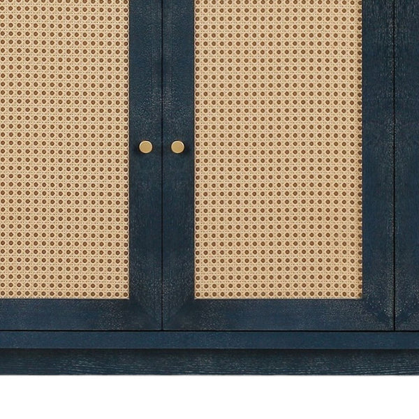 Homeroots 60" Blue Wood And Rattan Distressed Sideboard With Four Doors   568420