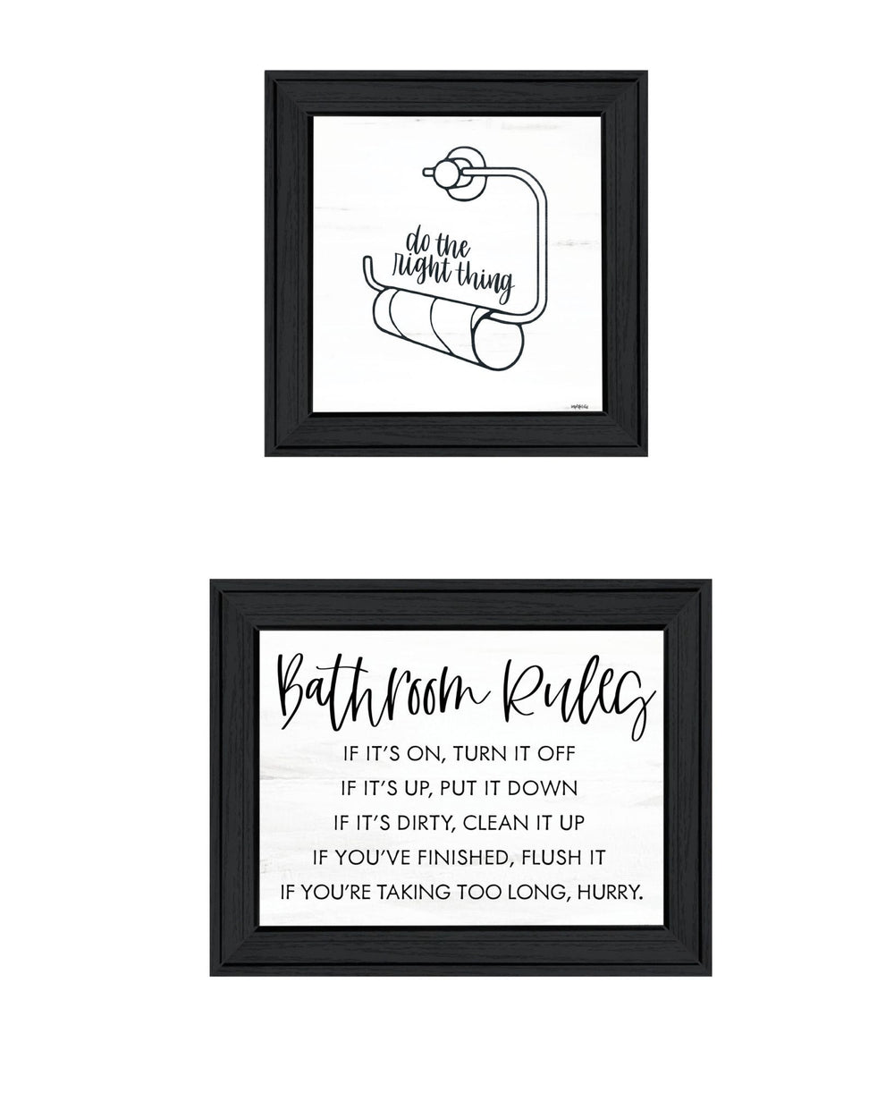 Homeroots Set Of Two "Bathroom Rules" Black Framed Textual Art Wall Art  Paper 568421