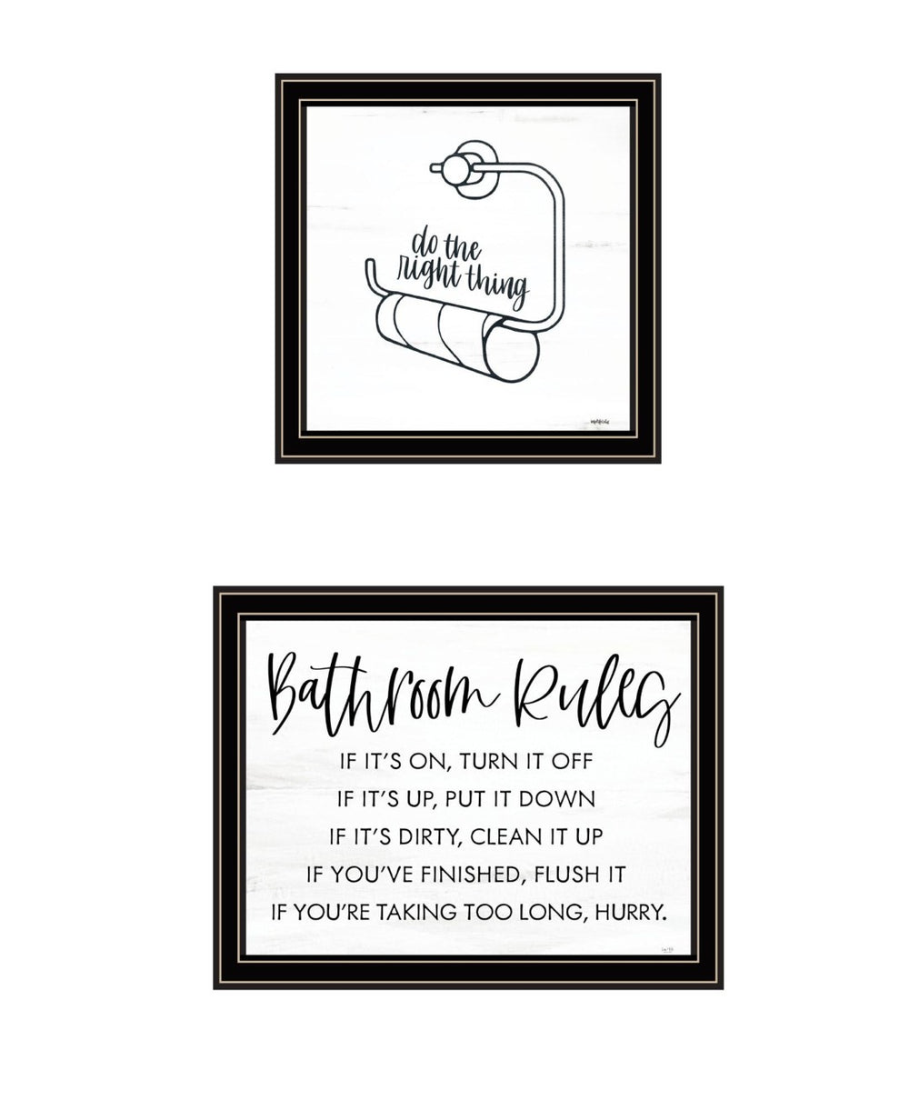 HomeRoots Set of Two Charming "Bathroom Rules" Black Framed Wall Art Prints for Modern Home Decor Delight 568423