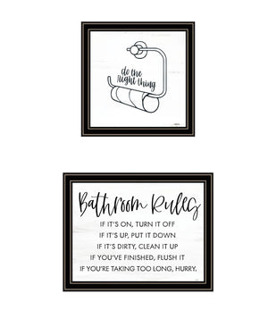 HomeRoots Set of Two Charming "Bathroom Rules" Black Framed Wall Art Prints for Modern Home Decor Delight 568423