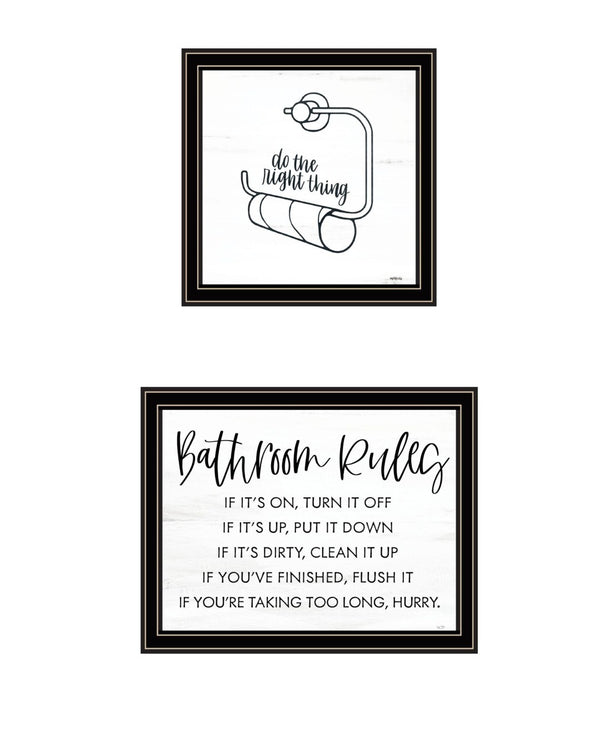 HomeRoots Set of Two Charming "Bathroom Rules" Black Framed Wall Art Prints for Modern Home Decor Delight 568423