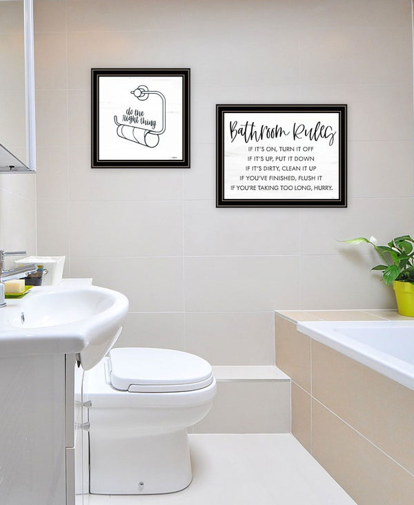 HomeRoots Set of Two Charming "Bathroom Rules" Black Framed Wall Art Prints for Modern Home Decor Delight 568423