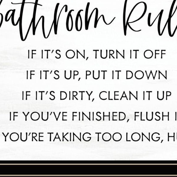 HomeRoots Set of Two Charming "Bathroom Rules" Black Framed Wall Art Prints for Modern Home Decor Delight 568423
