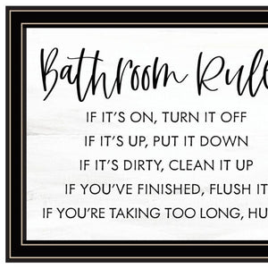 HomeRoots Set of Two Charming "Bathroom Rules" Black Framed Wall Art Prints for Modern Home Decor Delight 568423