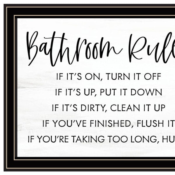 HomeRoots Set of Two Charming "Bathroom Rules" Black Framed Wall Art Prints for Modern Home Decor Delight 568423