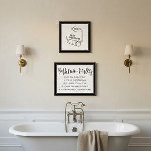 HomeRoots Set of Two Charming "Bathroom Rules" Black Framed Wall Art Prints for Modern Home Decor Delight 568423