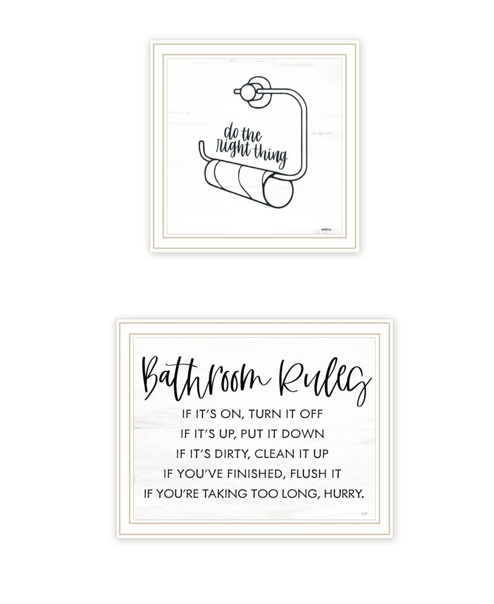HomeRoots Set of Two Framed "Bathroom Rules" Wall Art Prints - Chic Home Decor for Modern & Classic Styles 568424