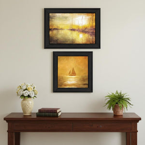 HomeRoots Set of Two Elegant Black Framed "Golden Solo Sailboats" Wall Art – Modern Coastal Décor Prints 568425