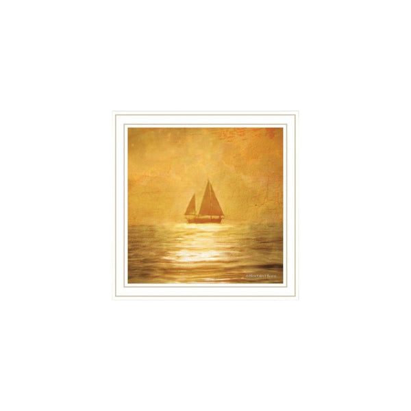 HomeRoots Set of Two "Golden Solo Sailboats" Coastal Wall Art Prints in White Frames for Elegant Décor 568426