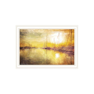 HomeRoots Set of Two "Golden Solo Sailboats" Coastal Wall Art Prints in White Frames for Elegant Décor 568426