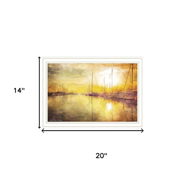 HomeRoots Set of Two "Golden Solo Sailboats" Coastal Wall Art Prints in White Frames for Elegant Décor 568426