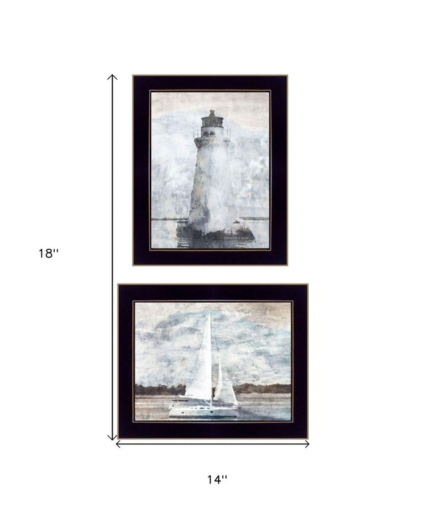 HomeRoots Set of Two "The Ocean Blues" Framed Wall Art Prints - Coastal Style for Contemporary Spaces 568427