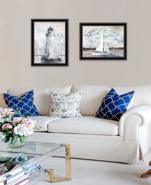 HomeRoots Set Of Two "The Ocean Blues" Coastal Wall Art - Framed Acrylic Prints for Modern Home Decor Style 568428