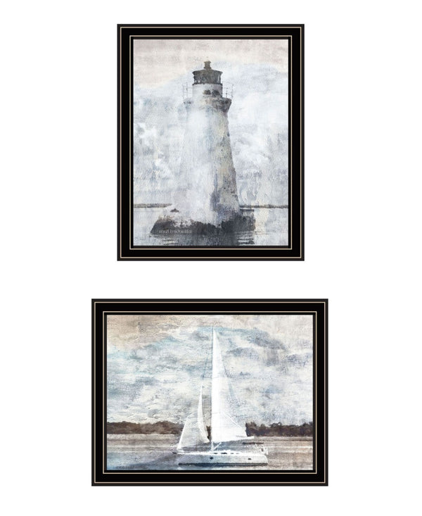 HomeRoots Set Of Two "The Ocean Blues" Coastal Wall Art - Framed Acrylic Prints for Modern Home Decor Style 568428