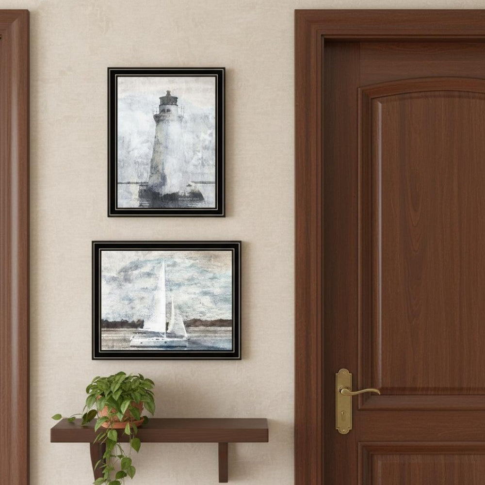 HomeRoots Set Of Two "The Ocean Blues" Coastal Wall Art - Framed Acrylic Prints for Modern Home Decor Style 568428