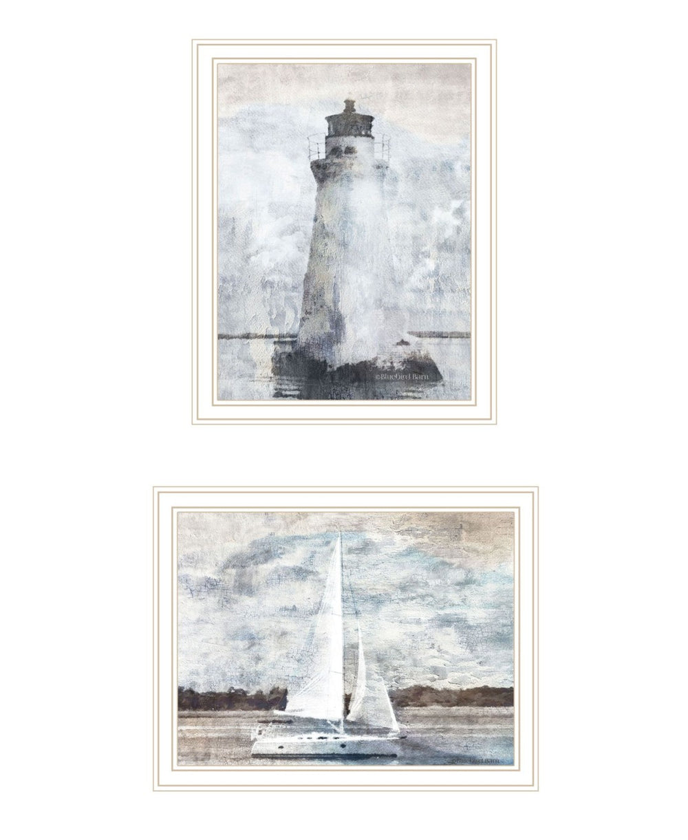 HomeRoots Set Of Two "The Ocean Blues" Framed Wall Art Prints - Elegant Coastal Decor for Any Room 568429