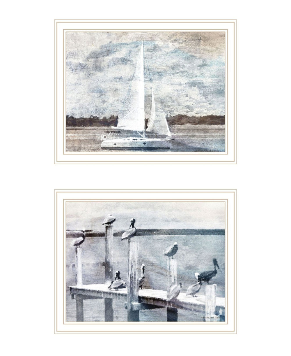 HomeRoots Set of Two "Sunny Days at the Pier" Coastal Framed Wall Art - Vibrant Prints for Stylish Decor 568432