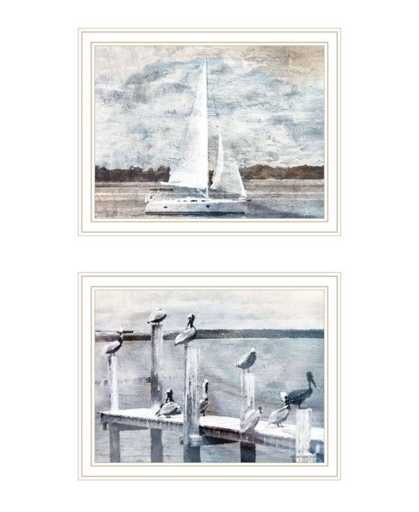 HomeRoots Set of Two "Sunny Days at the Pier" Coastal Framed Wall Art - Vibrant Prints for Stylish Decor 568432