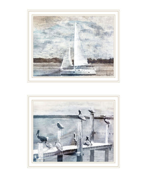 HomeRoots Set of Two "Sunny Days at the Pier" Coastal Framed Wall Art - Vibrant Prints for Stylish Decor 568432