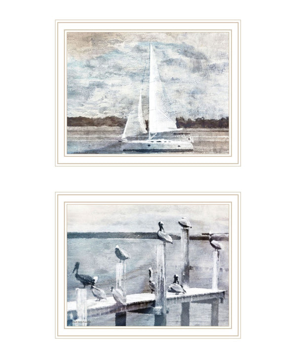 HomeRoots Set of Two "Sunny Days at the Pier" Coastal Framed Wall Art - Vibrant Prints for Stylish Decor 568432