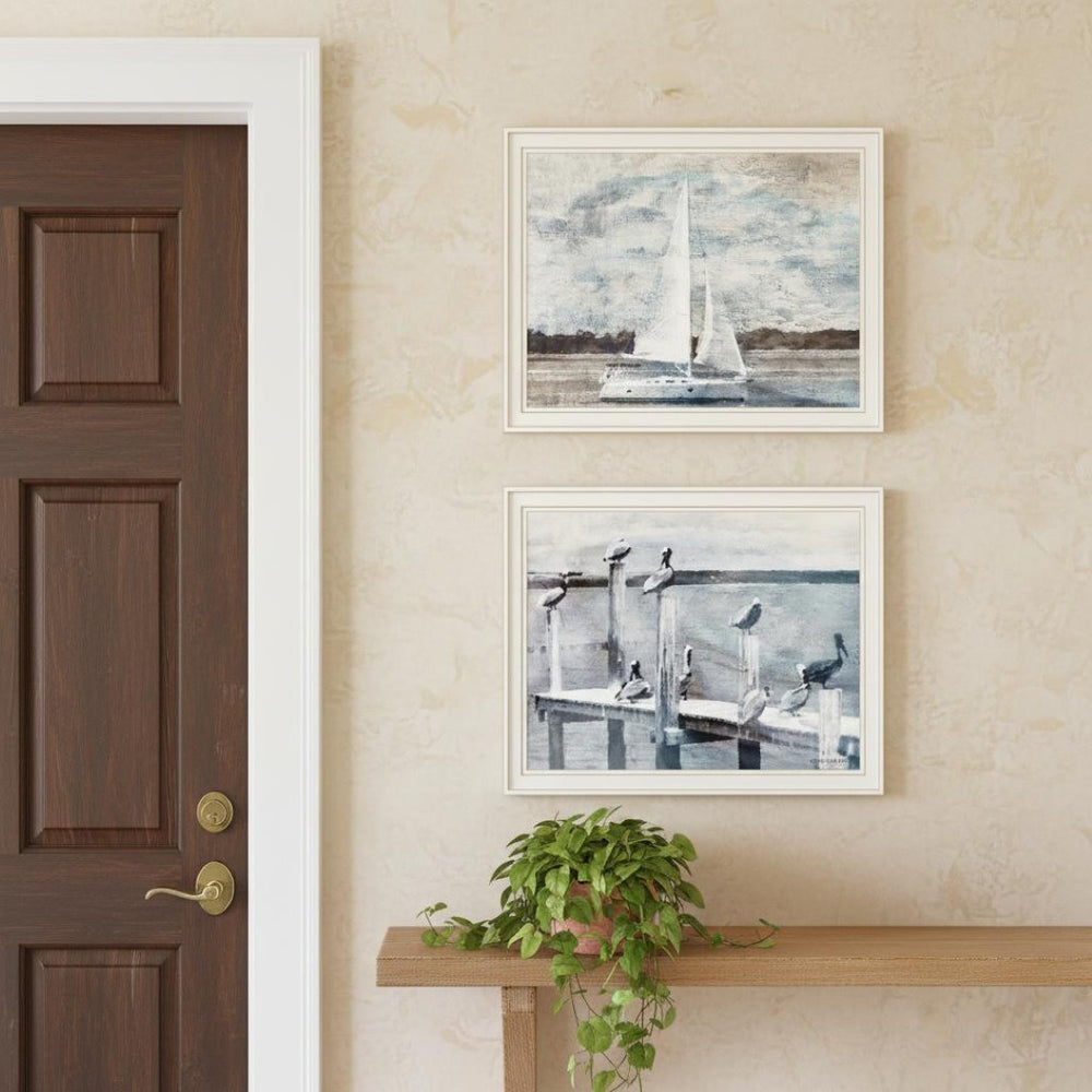 HomeRoots Set of Two "Sunny Days at the Pier" Coastal Framed Wall Art - Vibrant Prints for Stylish Decor 568432