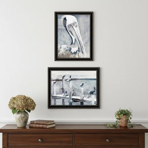 HomeRoots Set of Two Pelican Prints on Pier - Black Framed Coastal Wall Art for Modern Home Decor 568433