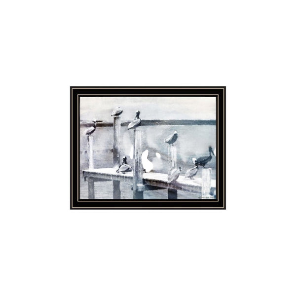 HomeRoots Set of Two Pelican Prints on Pier - Black Framed Coastal Wall Art for Modern Home Decor 568433