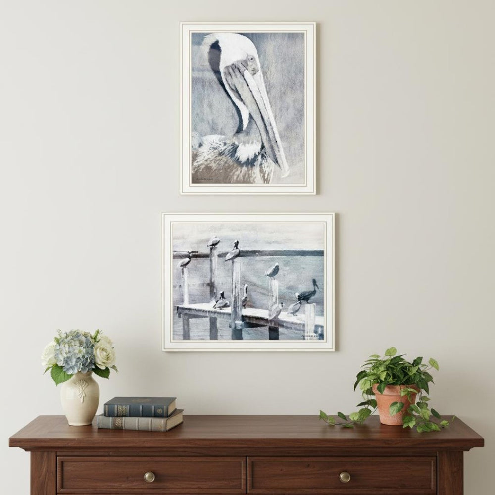 HomeRoots Set of Two Pelican Prints – Framed Coastal Wall Art for Nautical Home Décor & Modern Spaces 568434