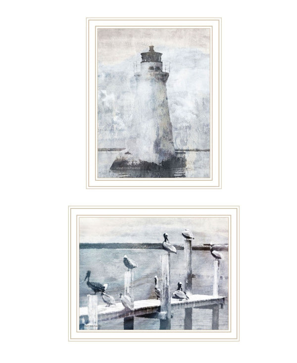 HomeRoots Set of Two Pelicans & Lighthouse Framed Wall Art - Coastal Elegance for Modern Home Décor 568435