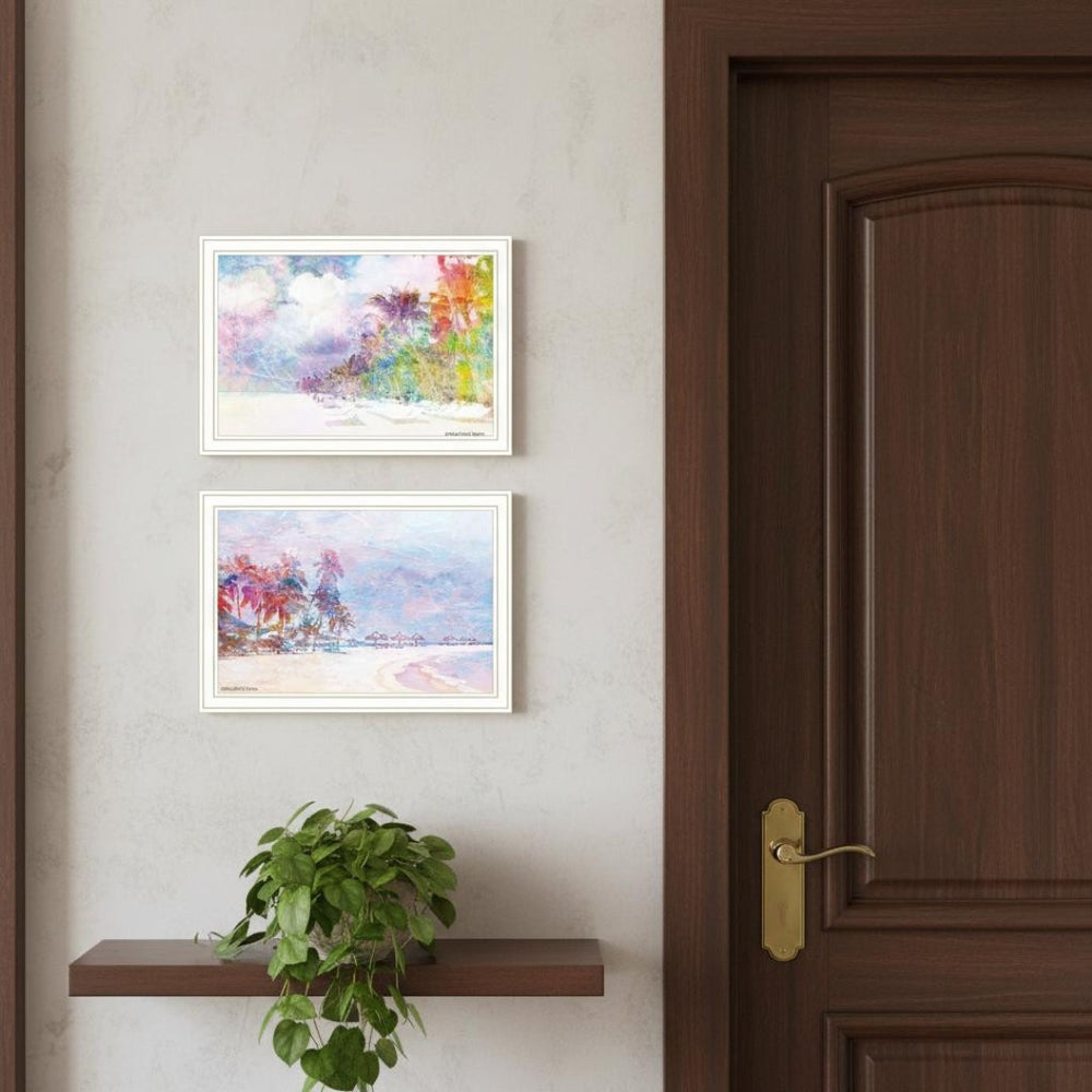 HomeRoots Set of Two Rainbow Beachside Framed Wall Art – Coastal Charm Prints for Vibrant Home Decor Style 568436