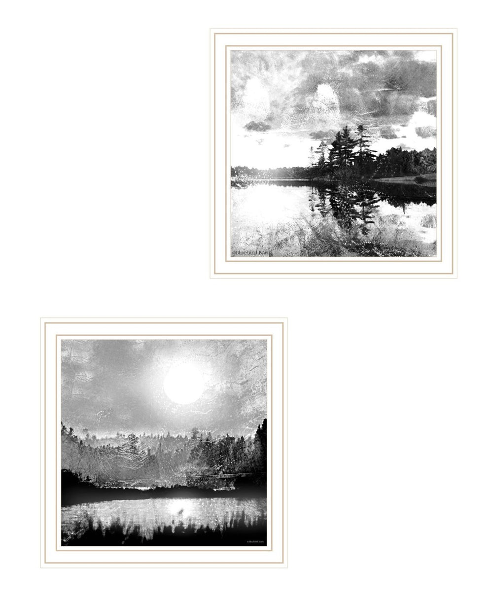 HomeRoots Set of Two Framed Contemporary Lake Scene Prints – Elegant Wall Art for Modern Home Decor 568437