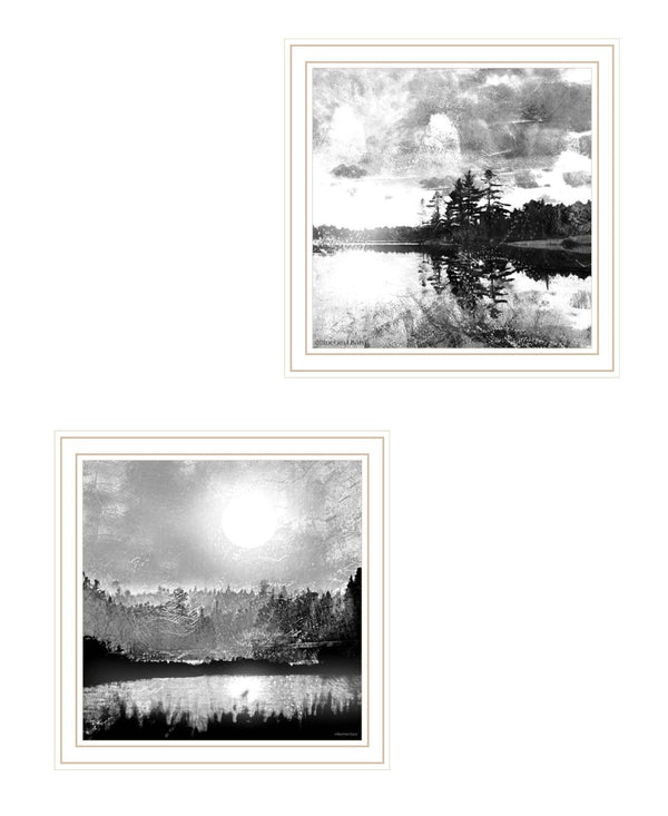 HomeRoots Set of Two Framed Contemporary Lake Scene Prints – Elegant Wall Art for Modern Home Decor 568437