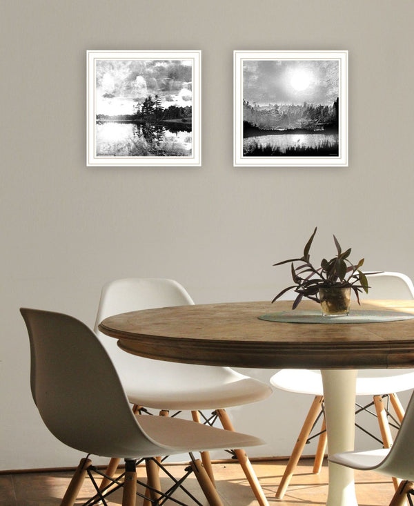 HomeRoots Set of Two Framed Contemporary Lake Scene Prints – Elegant Wall Art for Modern Home Decor 568437