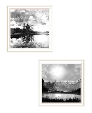 HomeRoots Set of Two Framed Contemporary Lake Scene Prints – Elegant Wall Art for Modern Home Decor 568437